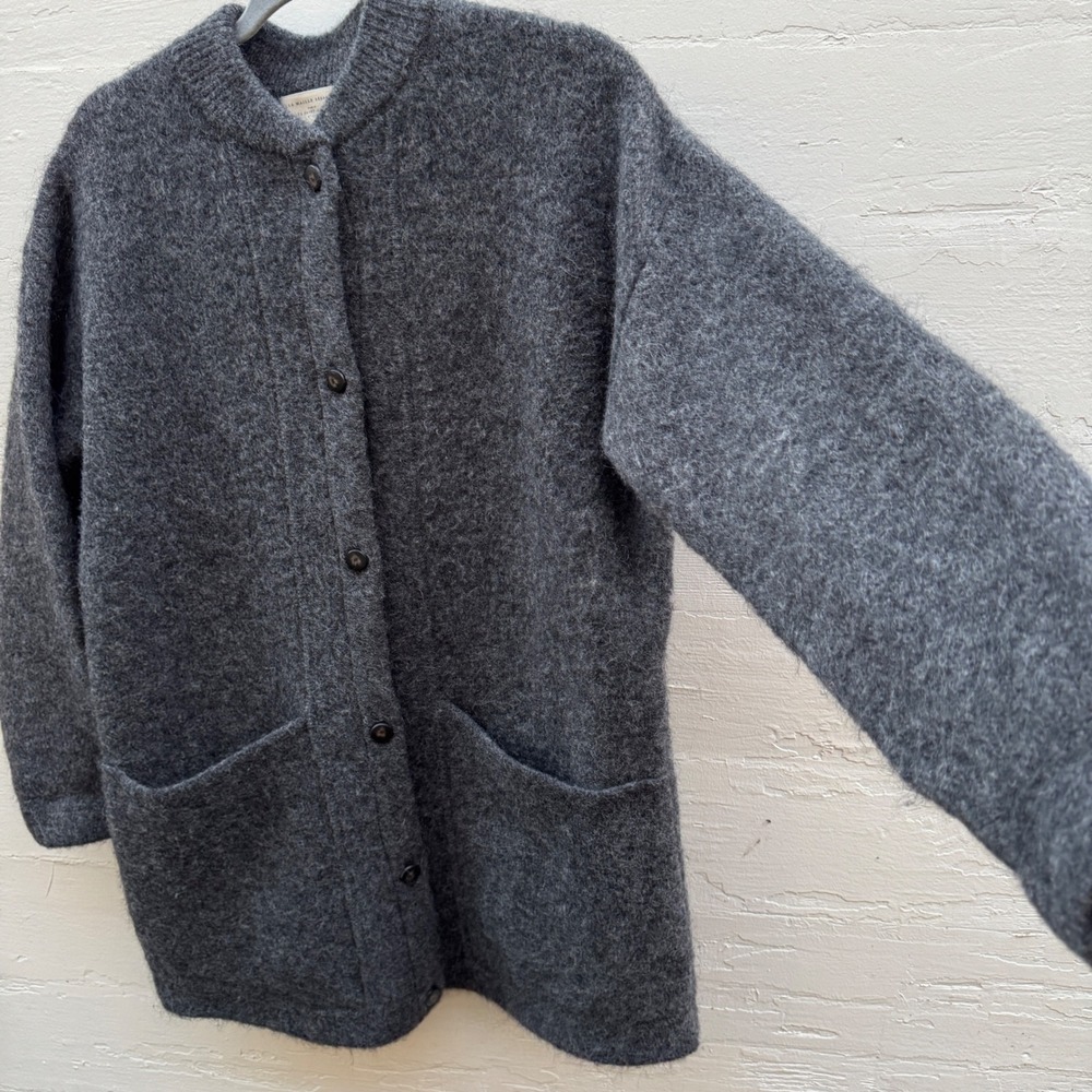 Sezane Cardigan XS Oversized Grey Kid Mohair Wool Button Sweater Coat Pockets - Picture 9 of 16